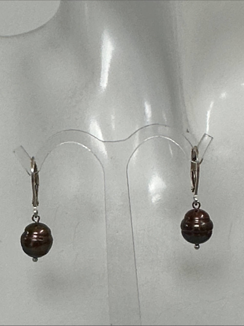 925 Sterling Silverreal Pearls Earrings with Dark Brown Pearl Drop